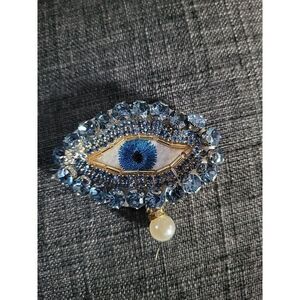 Beaded Rhinestone Eyeball Applique 2"x 1.5" Sew On